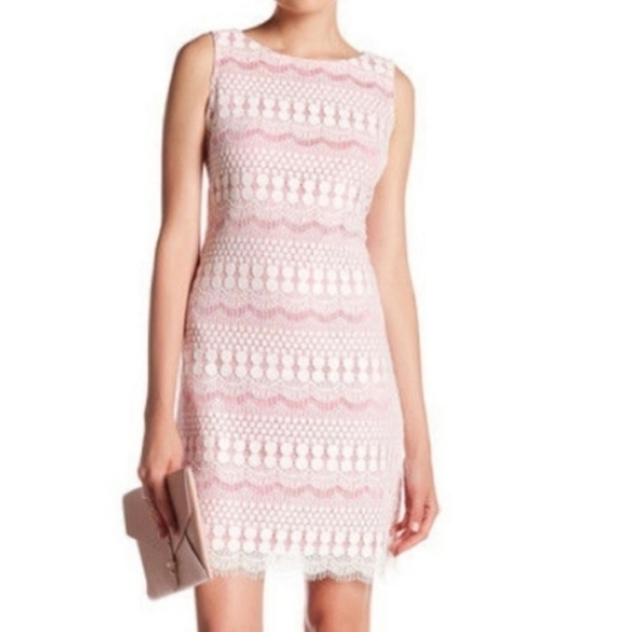 Eliza J Lace Overlay Coral Shift Sleeveless Dress Size 2 - Picture 1 of 5